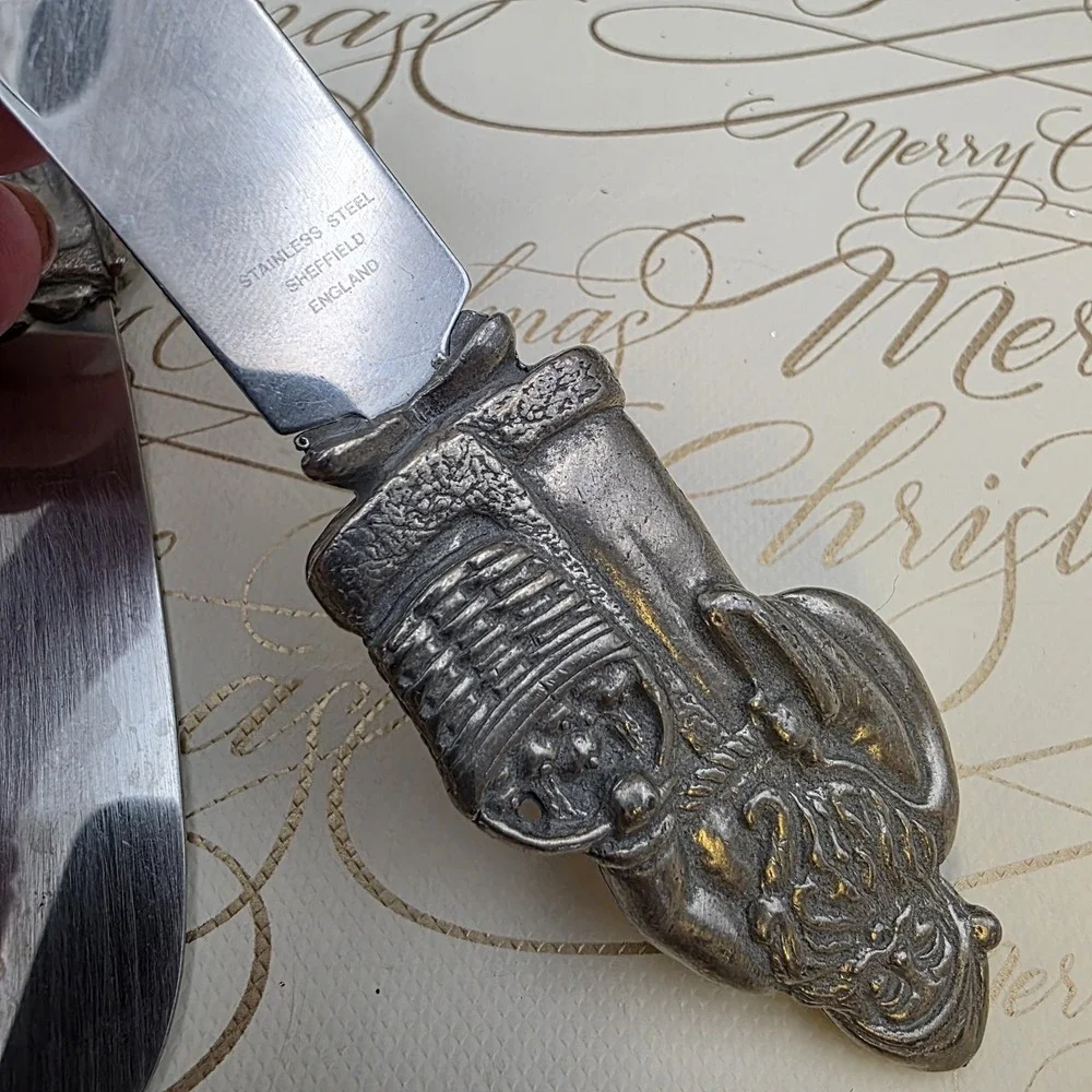 Santa‎ Sheffield England Cheese Butter Appetizer Spreader Knife Set Christmas 5